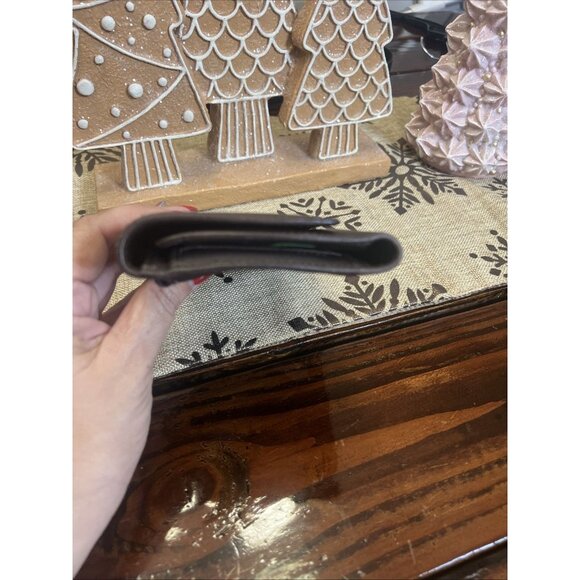 COACH Brown 8" Trifold Leather White Stitching Wallet Snap Closure - Picture 6 of 12